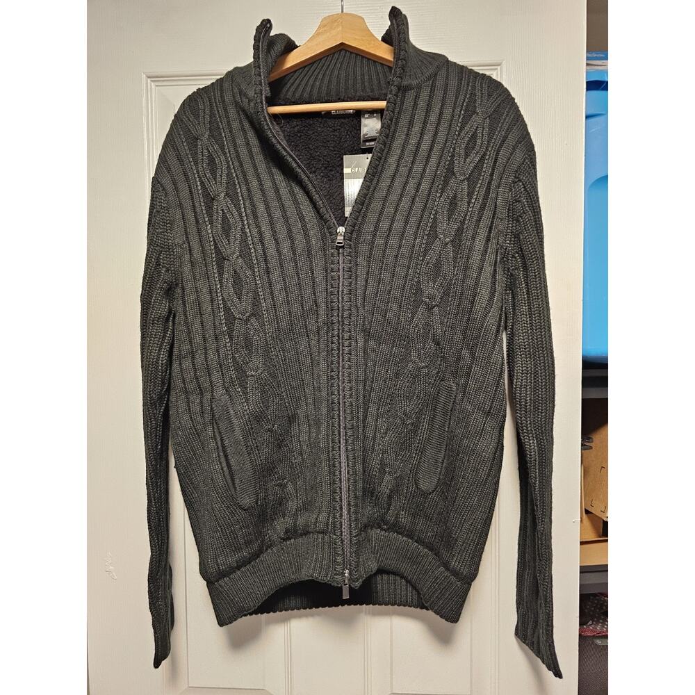 Claiborne For Men Black Full Zip Knit Sweater Sz L NWT